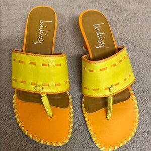 Vibrant Yellow and Orange Thong Sandals with Textured Strap size 6